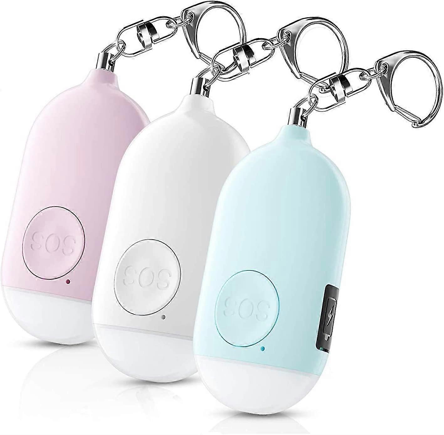 Safesound Personlig alarm Sirene Sang 3 Pack - 130db Selvforsvarsalarm Nøglering Nød-LED-lommelygte med USB-oplader - Security Personal Pro