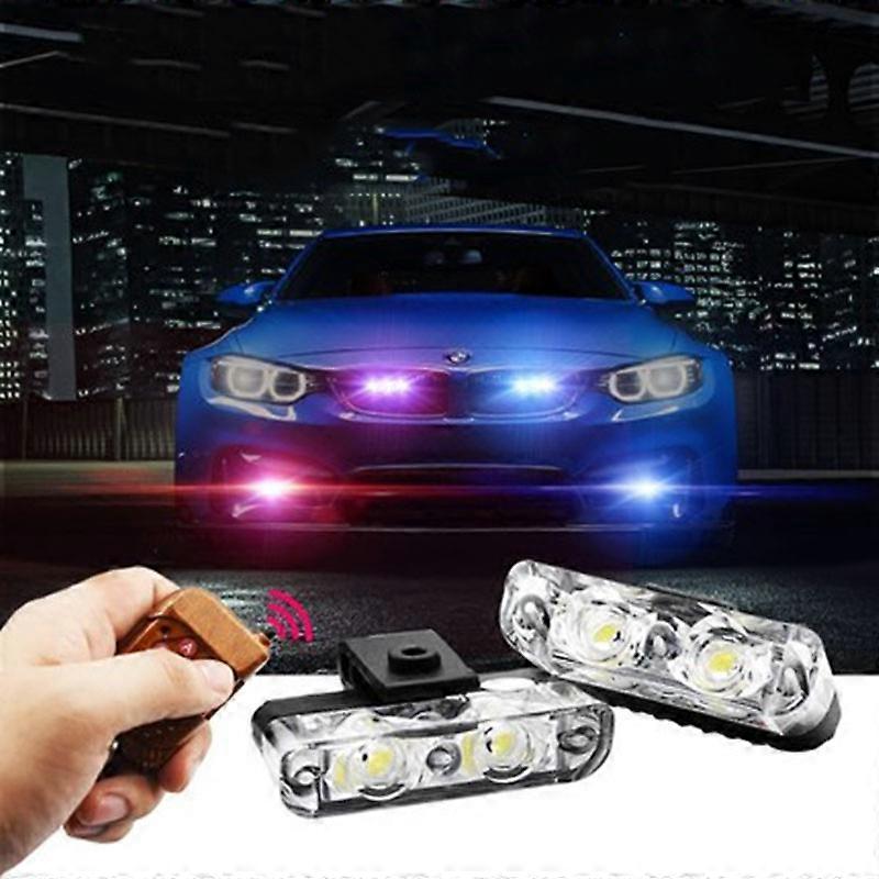 Hohe Helligkeit 12V 2X2 4LED Rot/Blau Auto Drahtlose Steuerung Polizeilicht Stroboskop Notfallwarnung Blinkende Nebelscheinwerfer Auto Styling