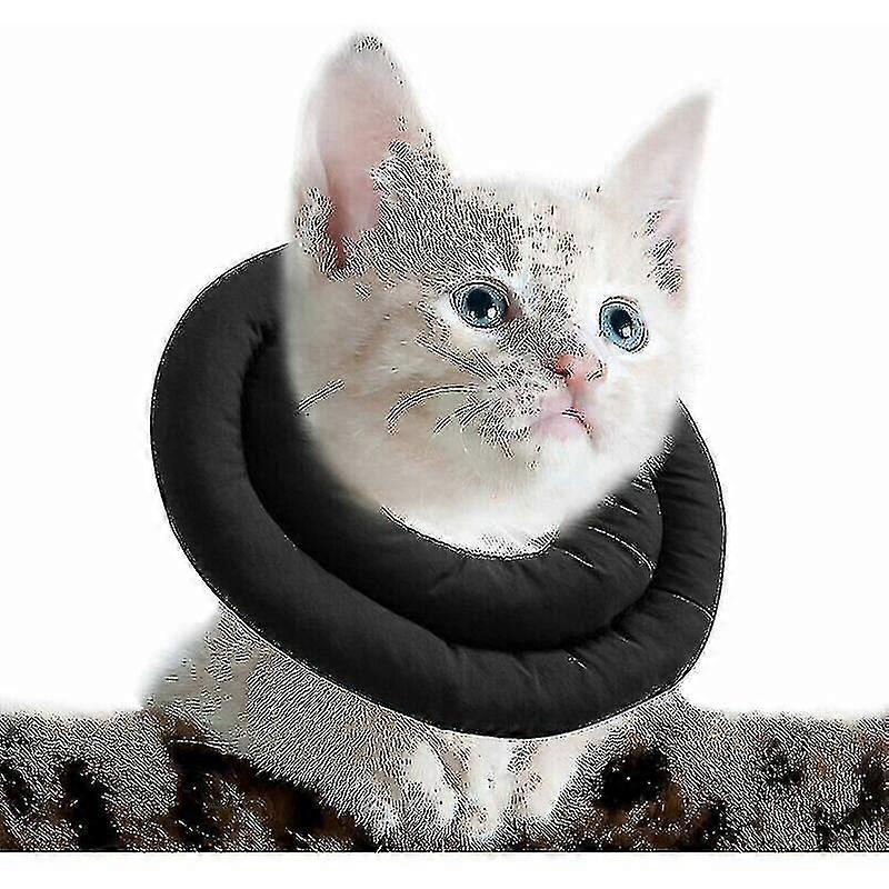 Adjustable Cat Collar, Soft Cat Recovery Collar, Protective Pet Collar After Surgery (s, Black)