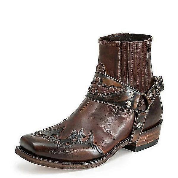 Západní boty pro muže Vintage vyšívané boty Square-toe vyšívané krátké boty
