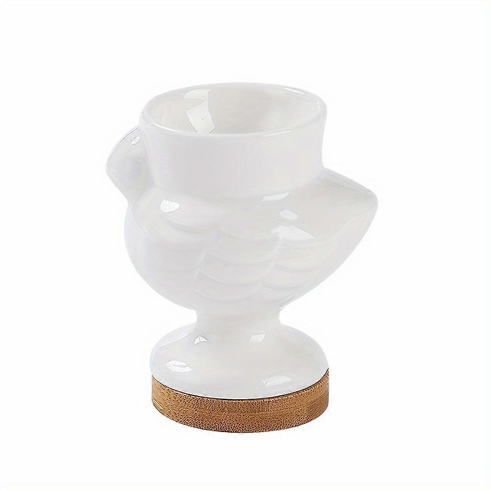 1pc, Creative Ceramic Egg Cup With Breakfast Table Base, Chic Tableware For Soft Or Hard Boiled Eggs, Ideal For Brunch & Buffet, White Ceramic With Wo