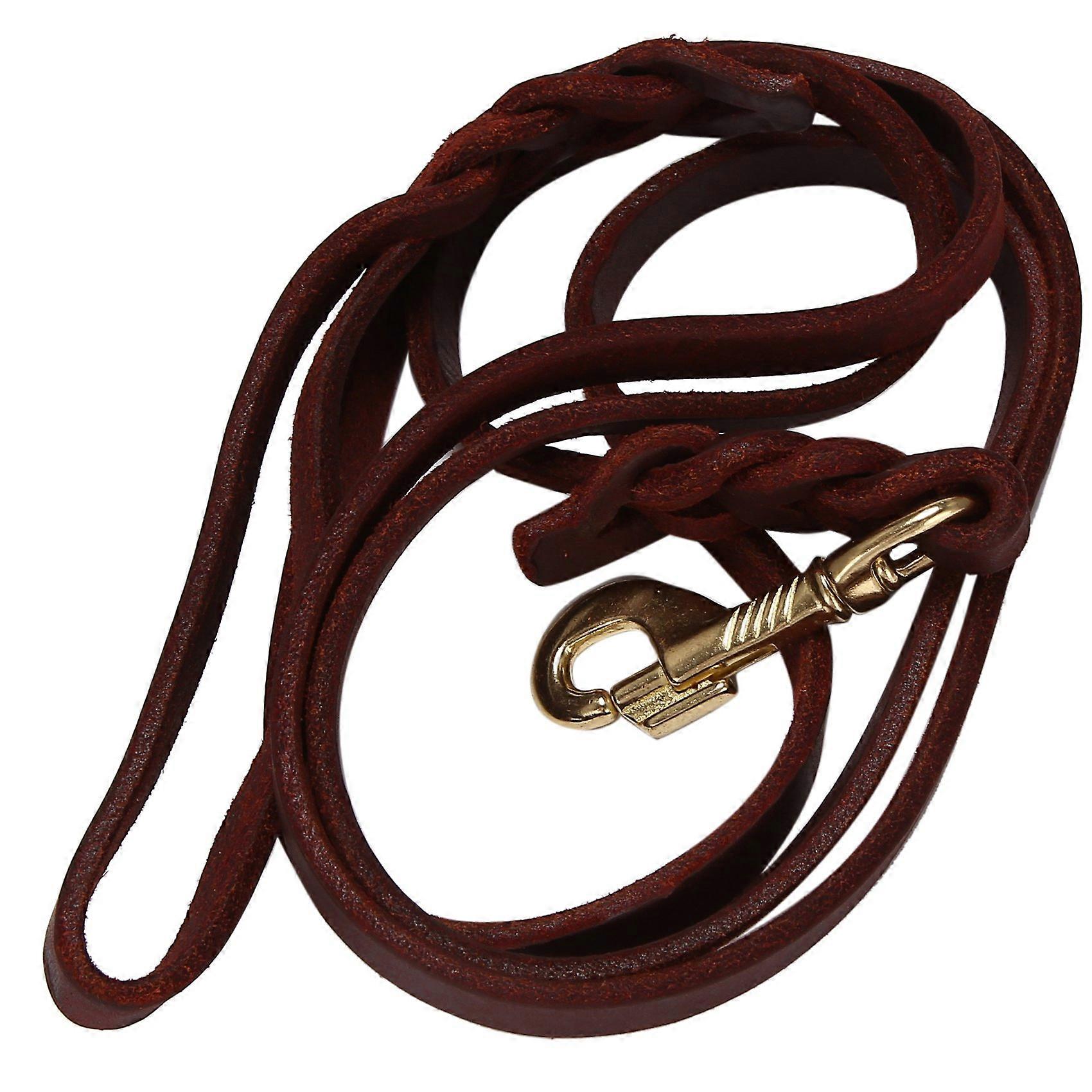 2M Long Leather Braided Traction Collar Strap Training Leash Lead