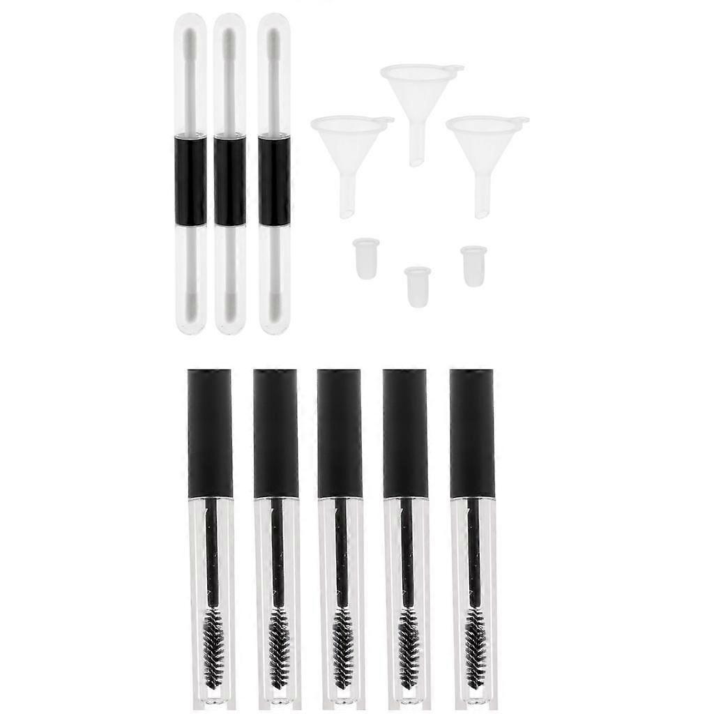 5Pcs Empty Plastic Bottle Eyebrow Growth Mascara Tubes + 3Pcs Dual-End Lip Gloss Tube Lipstick Container for DIY Cosmetics with Rubber Inserts and Fun