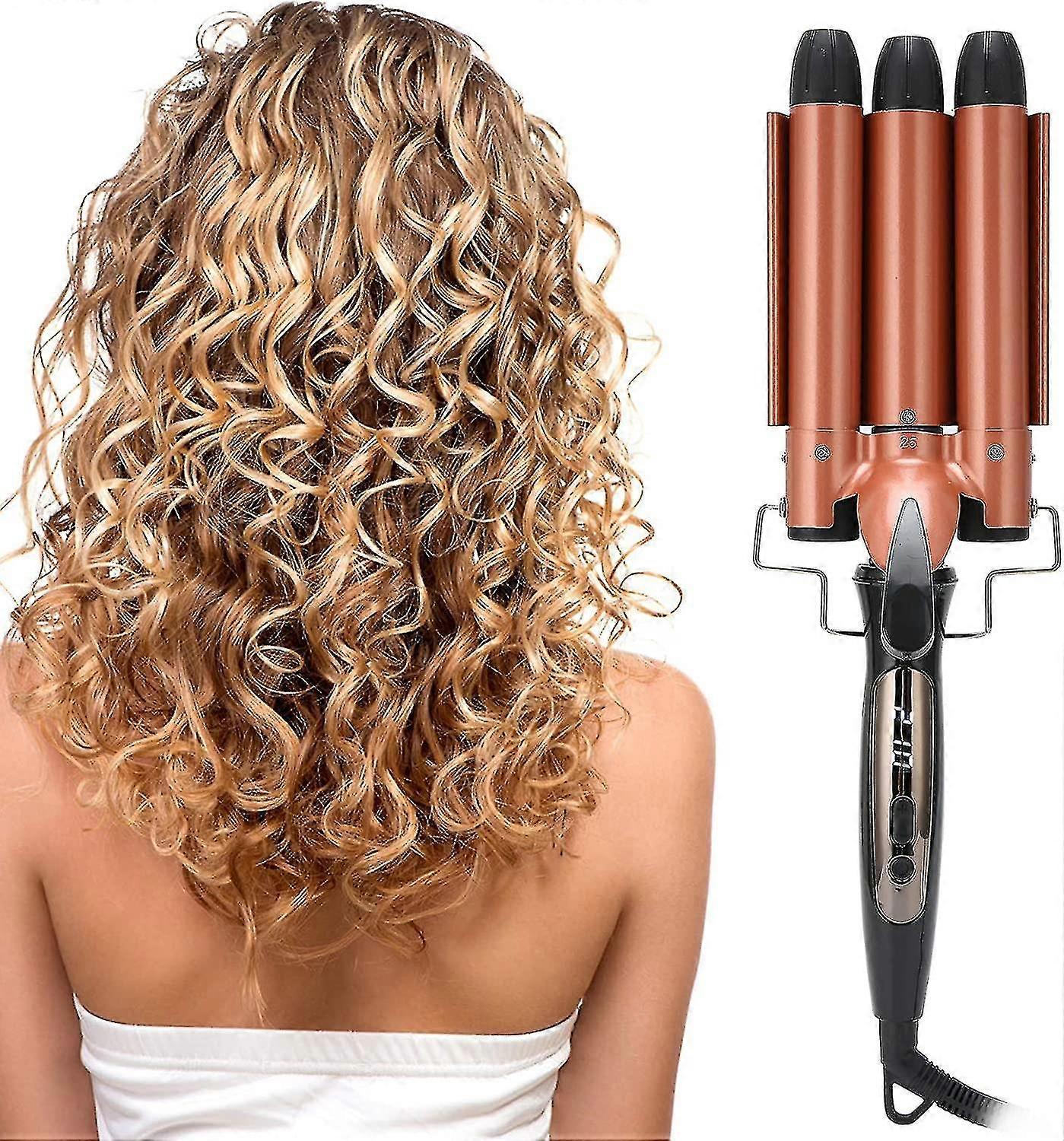 Hair Curler, 3 Barrel Professional Curler With Adjustable Temperature Control And Lcd Temperature - Ya