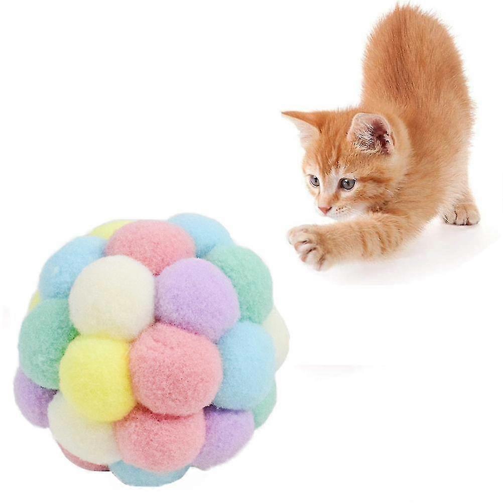 Colorful Elastic Cat Balls with Bell Soft Plush Interactive Bouncy Toys for Cats