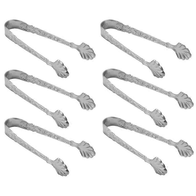 6 Pcs Vintage Rose Relief Stainless Steel Ice Square Clips Sugar Tongs Foods Clips Kitchen Serving Tong Barware(Silver)