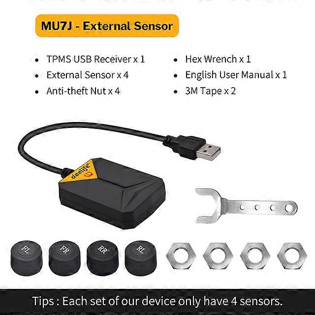 Android Vehicle Sensors Tire Pressure Monitoring System Spare Tyre Internal External  for Car Radio DVD Player USB TMPS