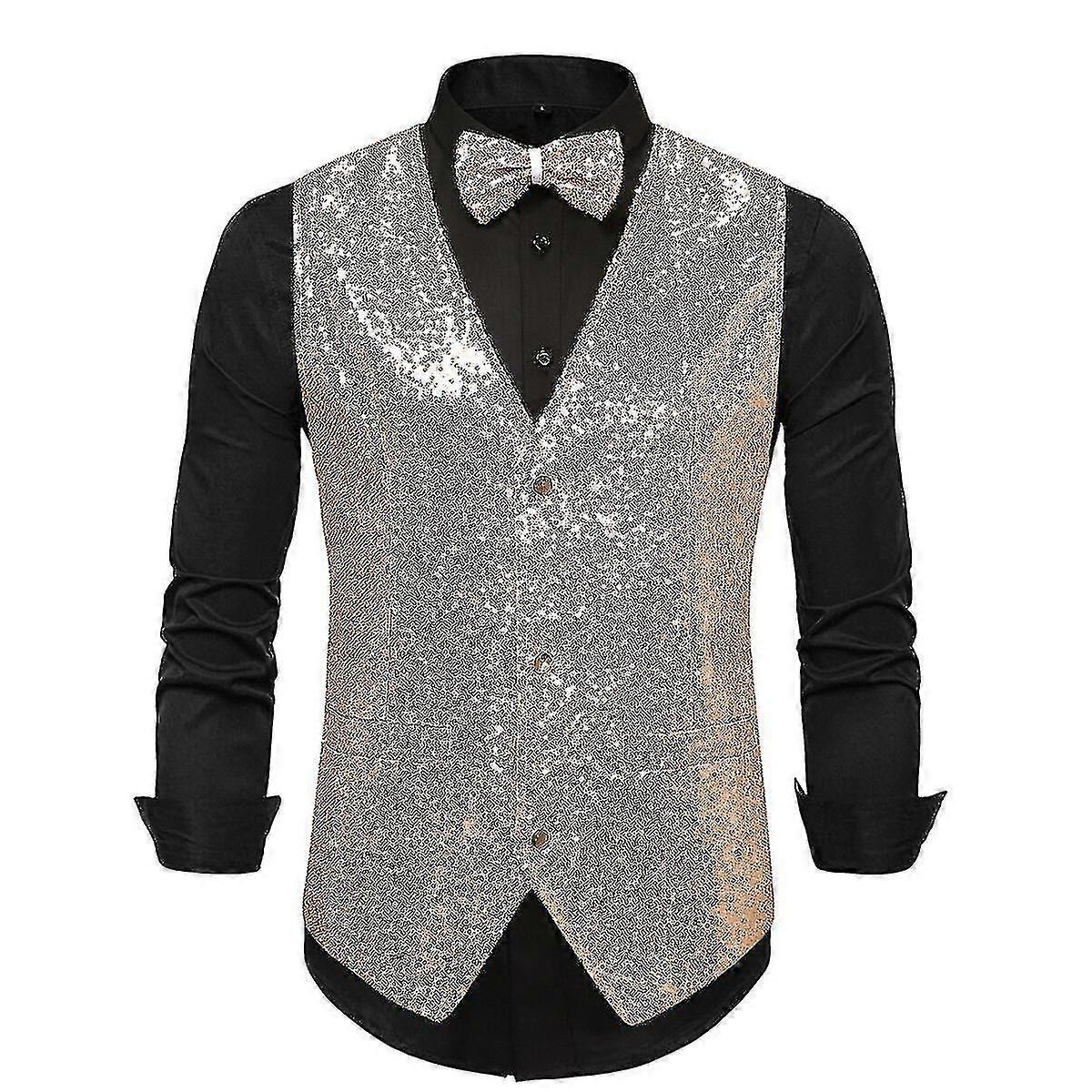 Erkek Parlak Payetli Parti Giyim Düğün Takım Elbise Yelek