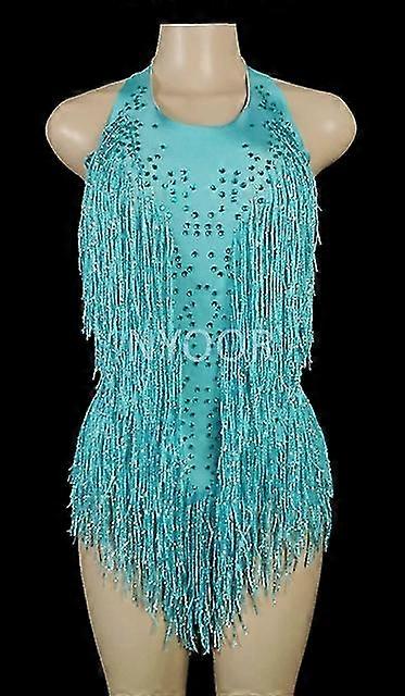 Sparkly Rhinestones Fringes Bodysuit Kadın Gece Kulübü Kıyafeti Glisten Dans Kostümü Tek Parça Dans Giyim Şarkıcı Sahne Leotard