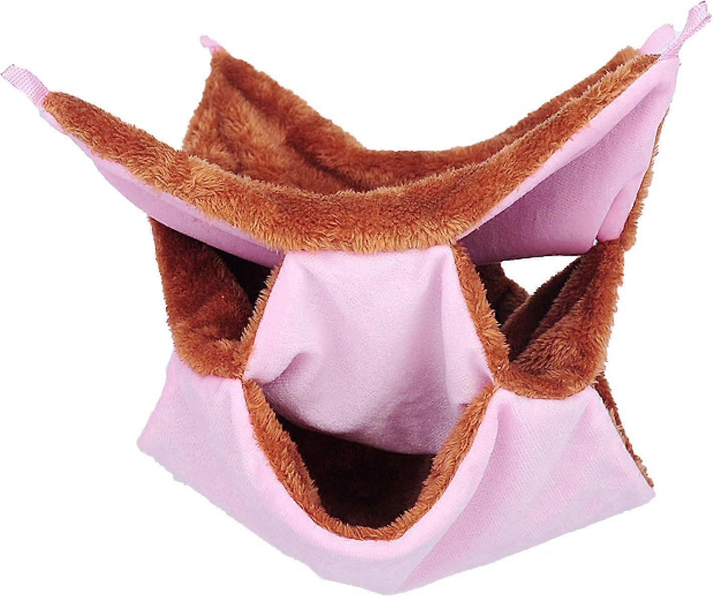 Hamster Hammock - 3 Layer Thick Plush Warm Bed Rat Hammock Hanging Nest(Pink)