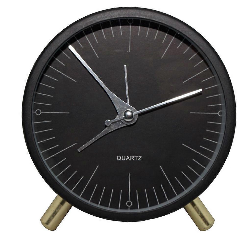 Simple Metal Quartz Alarm Clock Round Creative Student Desk Clock black