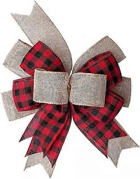 Checkered Burlap Bow Christmas Wreath Fall Christmas Tree Topper Butterfly Check Bow, Red