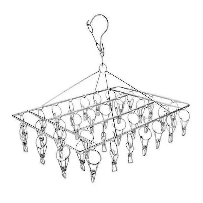 Stainless Steel Clothes Hook Hanger With 40 Windproof Clips