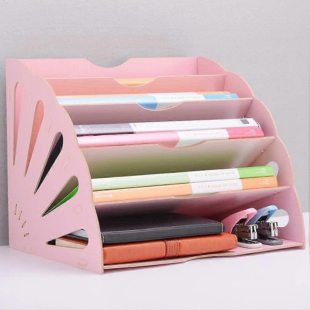 File Racks, Wooden File Organiser Rack, Filing Trays,Wood Office Desk Stationery Expanding, Tray Holder Divider Pink