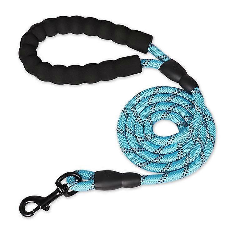 Strong dog leash with comfortable padded handle and highly reflective light