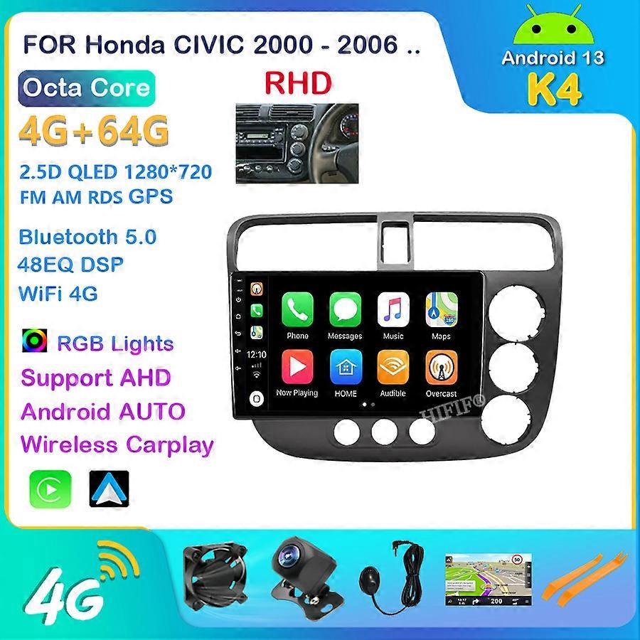 For Honda CIVIC 2000 - 2006 Car Radio Multimedia Video Player Navigation GPS Stereo Auto Android BT No 2 DIN 2din