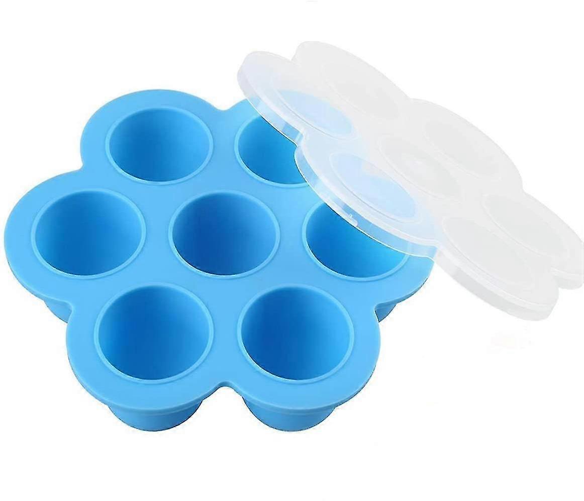 Baby Meal Food Container Freezing Container - 7 Storage Jars, Ice Mold With Silicone Lid, Set Of 1 Container (blue)