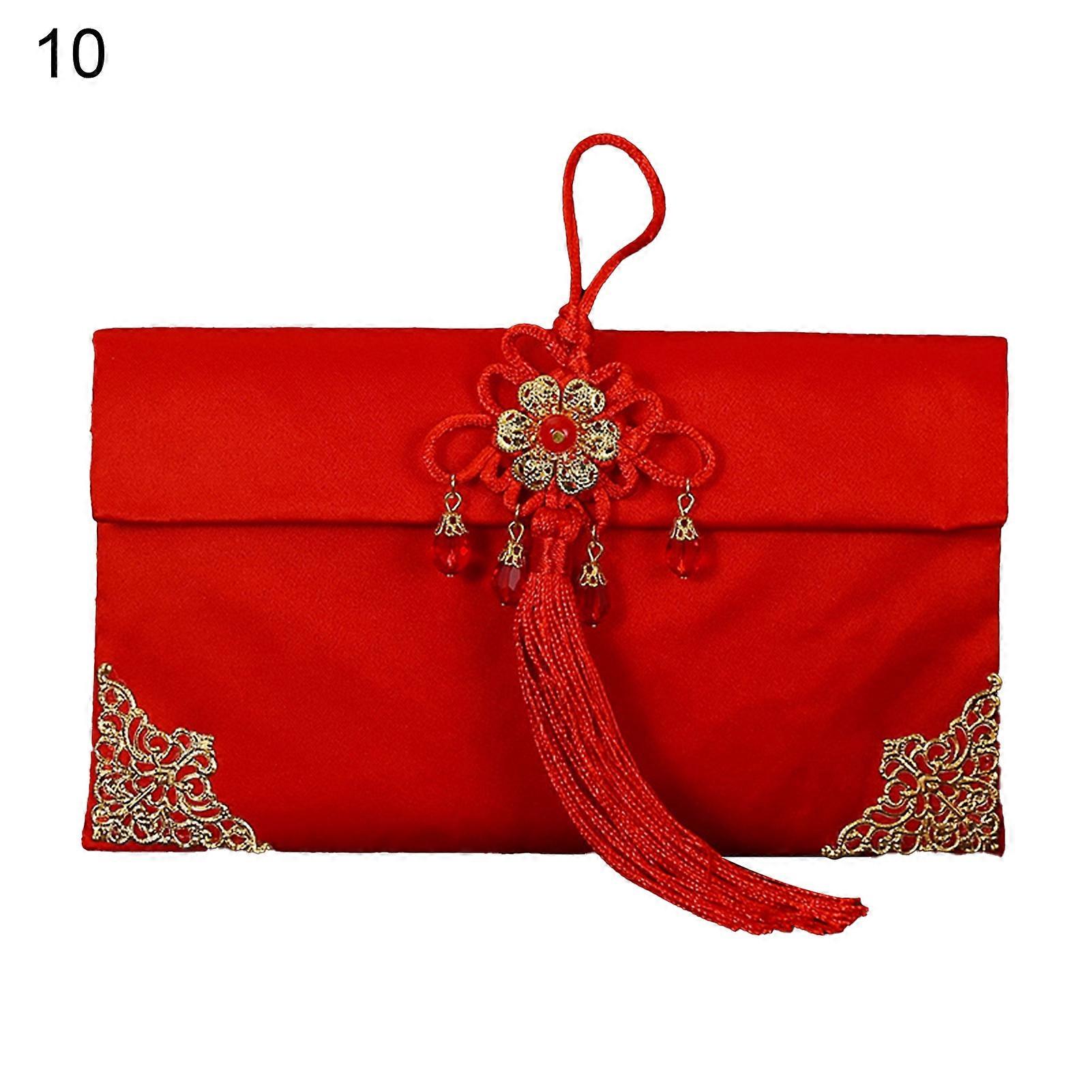 Classic Lucky Money Bag Clear Texture Faux Silk Visiting Relatives New Year Red Envelope for Family JIKAIX