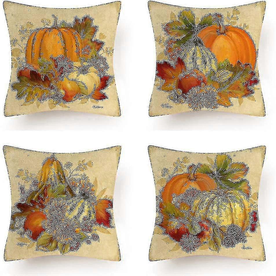 Povlaky na polštáře Sada 4 podzimních dýňových polštářů 45cm x 45cm povlaky na polštáře