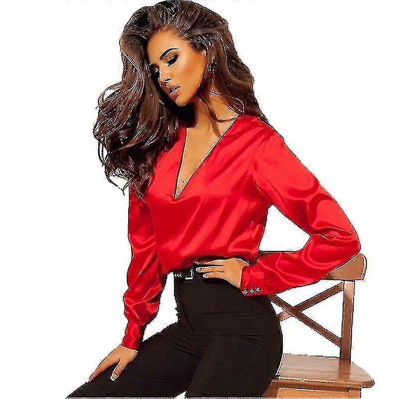 V-Ausschnitt Bluse, Langarmbluse, Seidenbluse