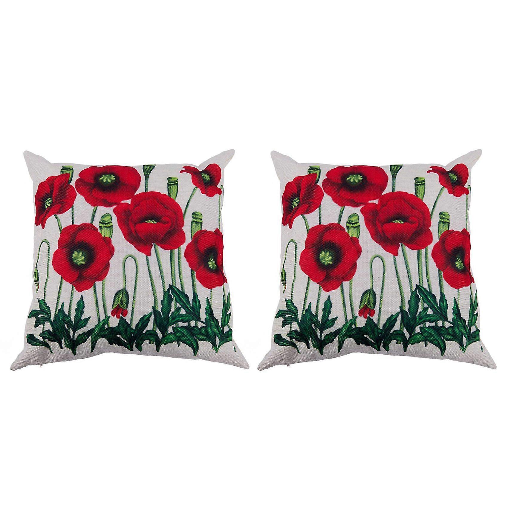 2X Enchanting Beautiful Oil Painting Red Flowers Gift Anniversary Day Present Cotton Throw Pillow C