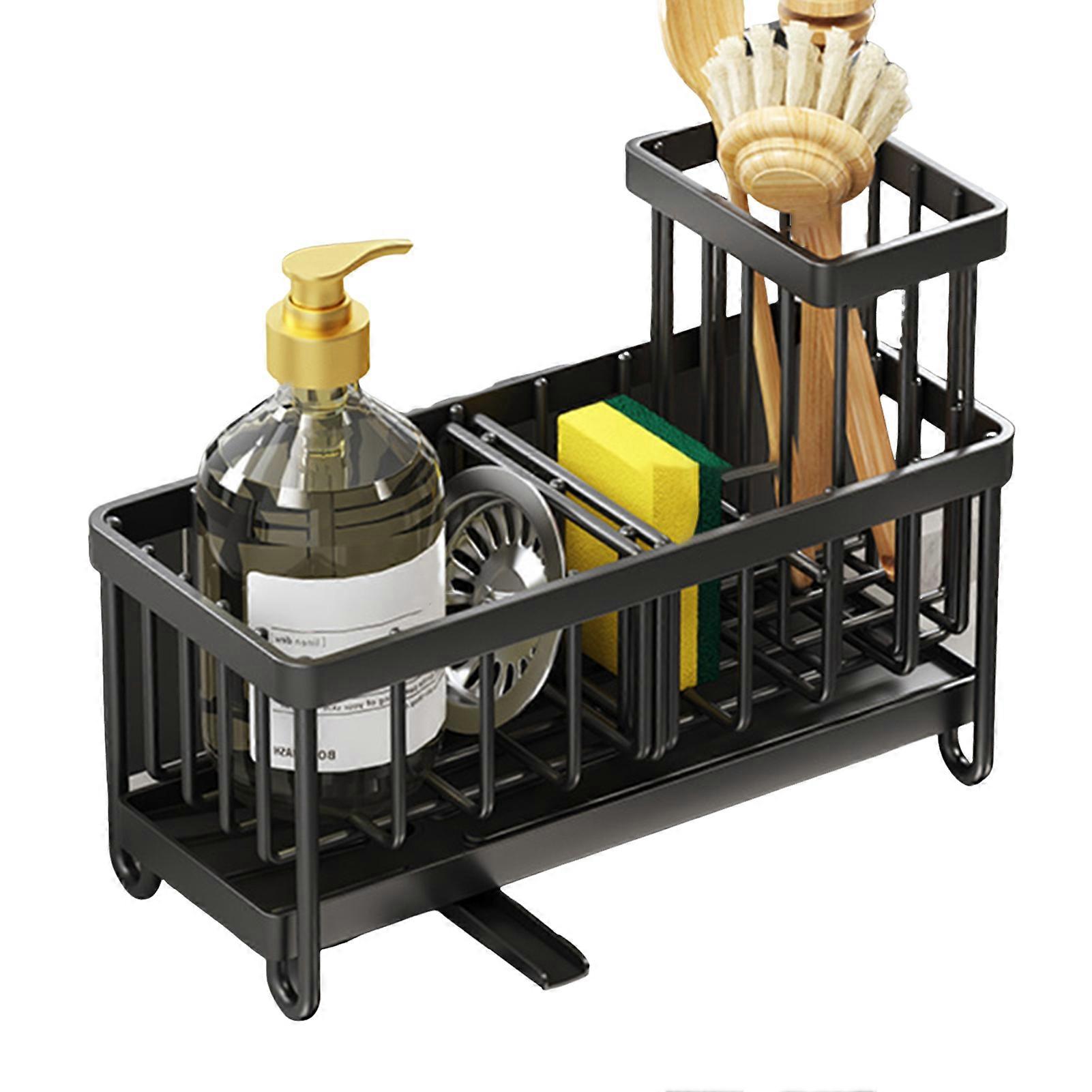 Kitchen Countertop Sink Caddy Sponge Holder Rustproof Corrosion Resistant Dish Soap Sponge Caddy with Auto Draining Spout