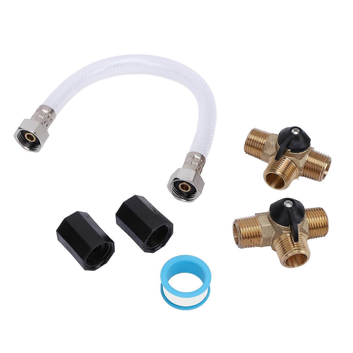 RV Water Heater Bypass Kit 12 Inch Reinforced Hose 1/2 NPT Brass Tee Valves Pipe Fittings and Sealin