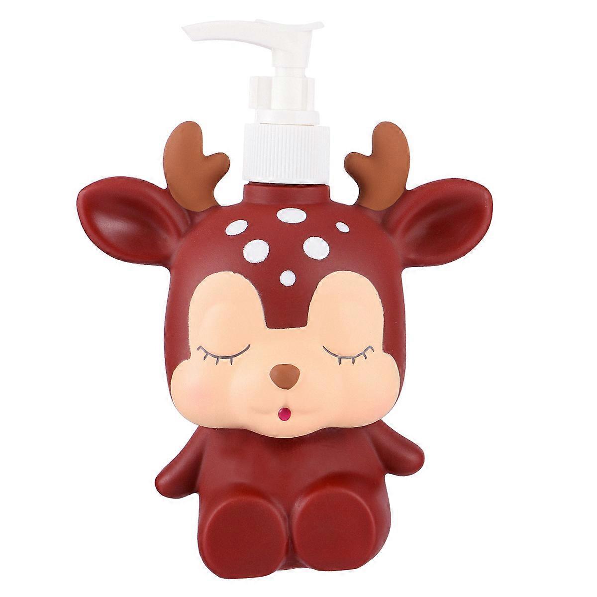 Kids Cartoon Empty Emulsion Pressing Bottle Shampoo Dispenser Adorable Multifunctional Liquid Container (Brown Deerlet,300ML)