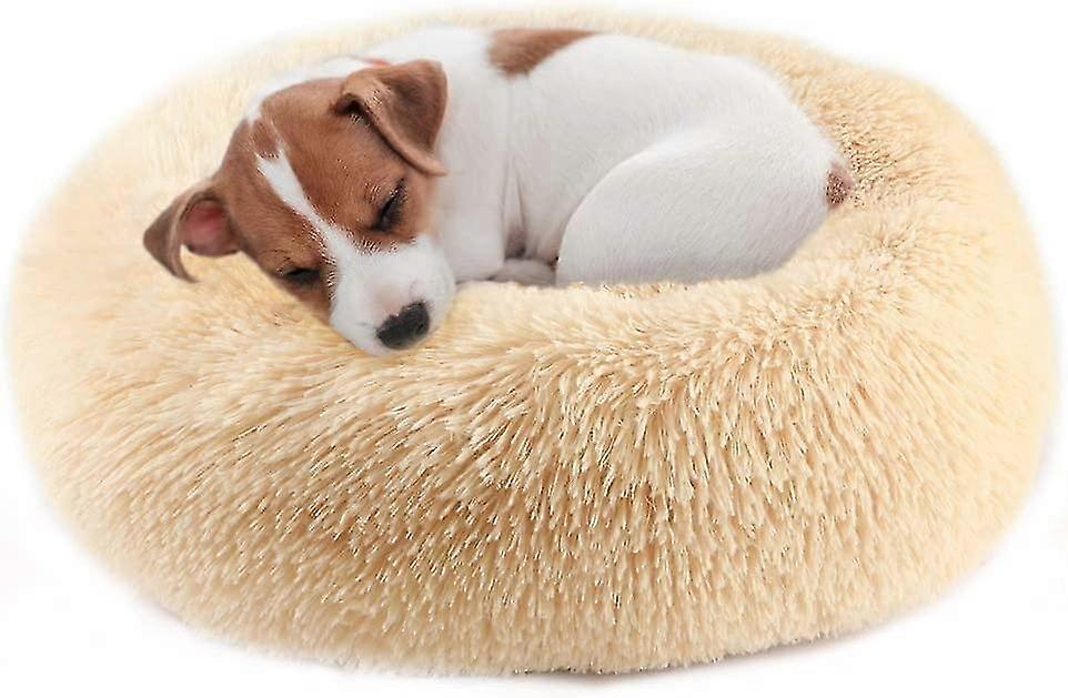 Winter Warm Pet Runde Plüschmatte mit rutschfester Basis, Beige, 70cm
