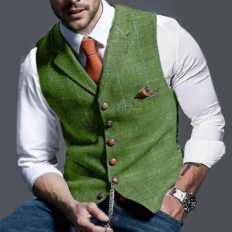 Erkek Takım Elbise Yelek Çentikli Ekose Yün Herringbone Tüvit Yelek Casual F
