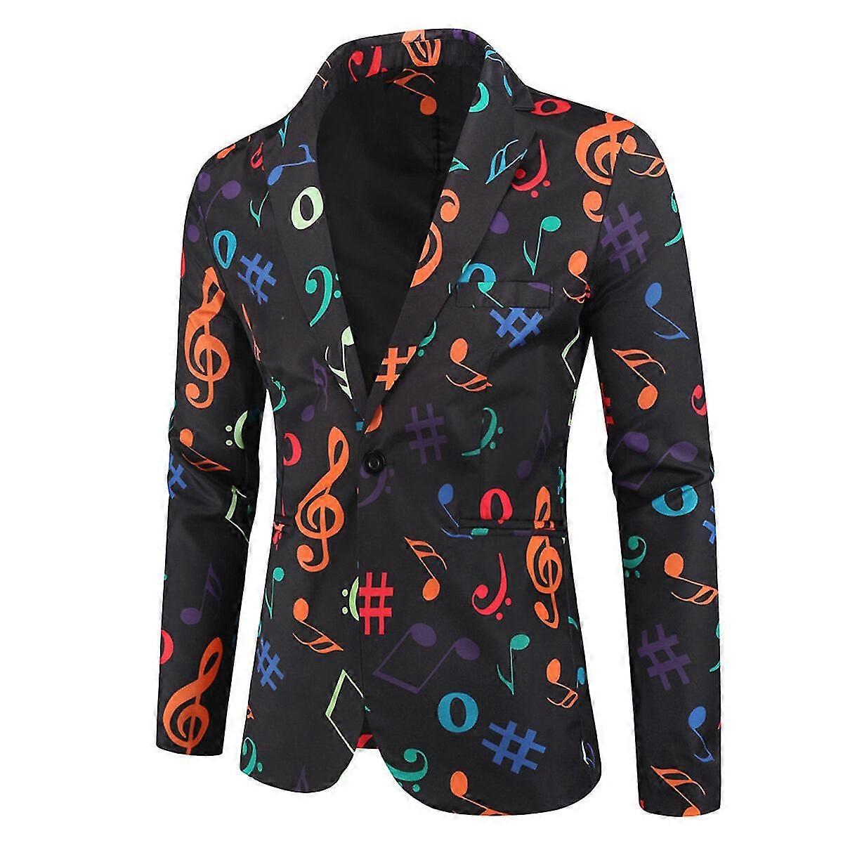 Mens Casual Note Printing Slim Nightclub Jacket