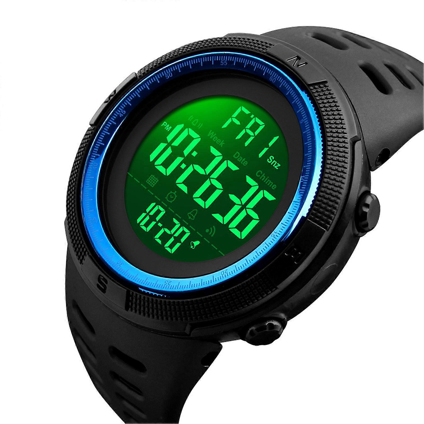 DTCY Men Digital Watch 50M Water Proof LED Backlight Sports Watch Stopwatch Countdown Alarm Clock Function Built in Battery Black Blue