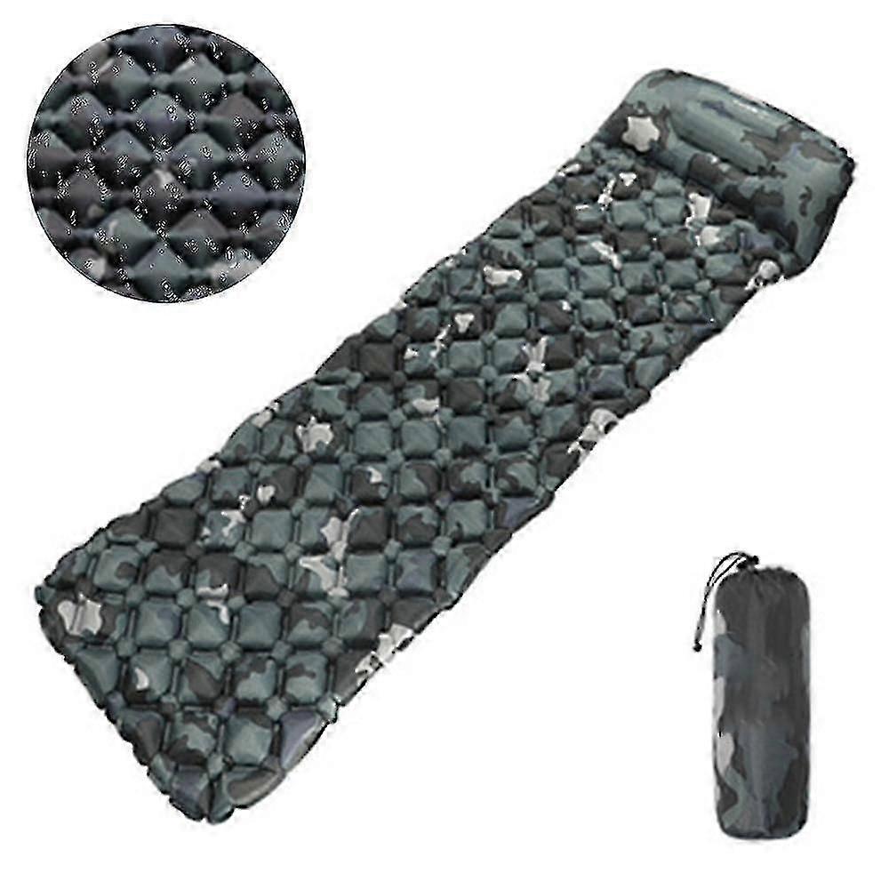 Ultralight Sleeping Pad With Built-in Pillow, Inflatable Camping Mattress For Backpacking(camo)