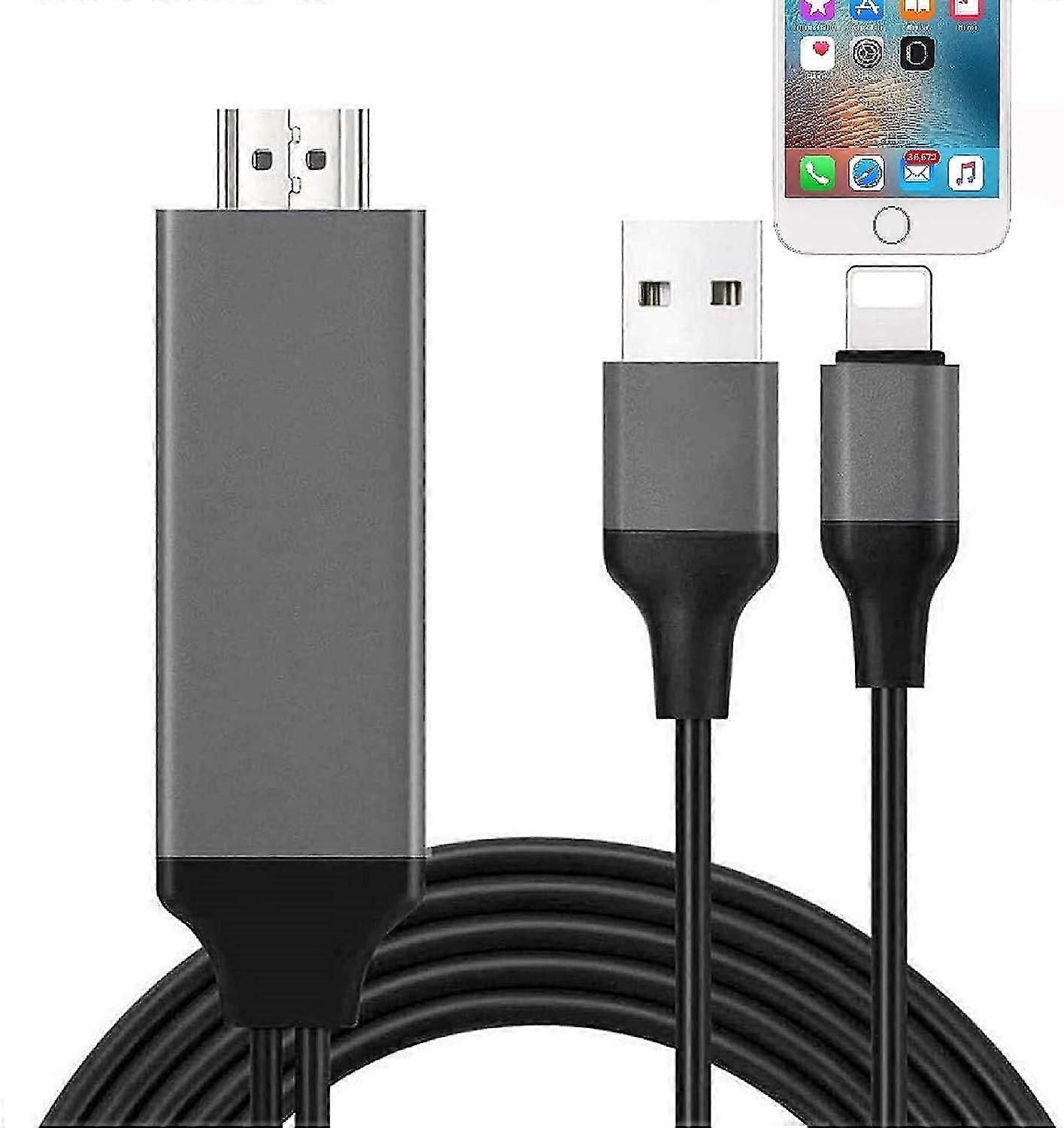 Lightning To Hdmi Cable Adapter Compatible With Iphone, 1080p Digital Sync Screen Audio Video Adapter