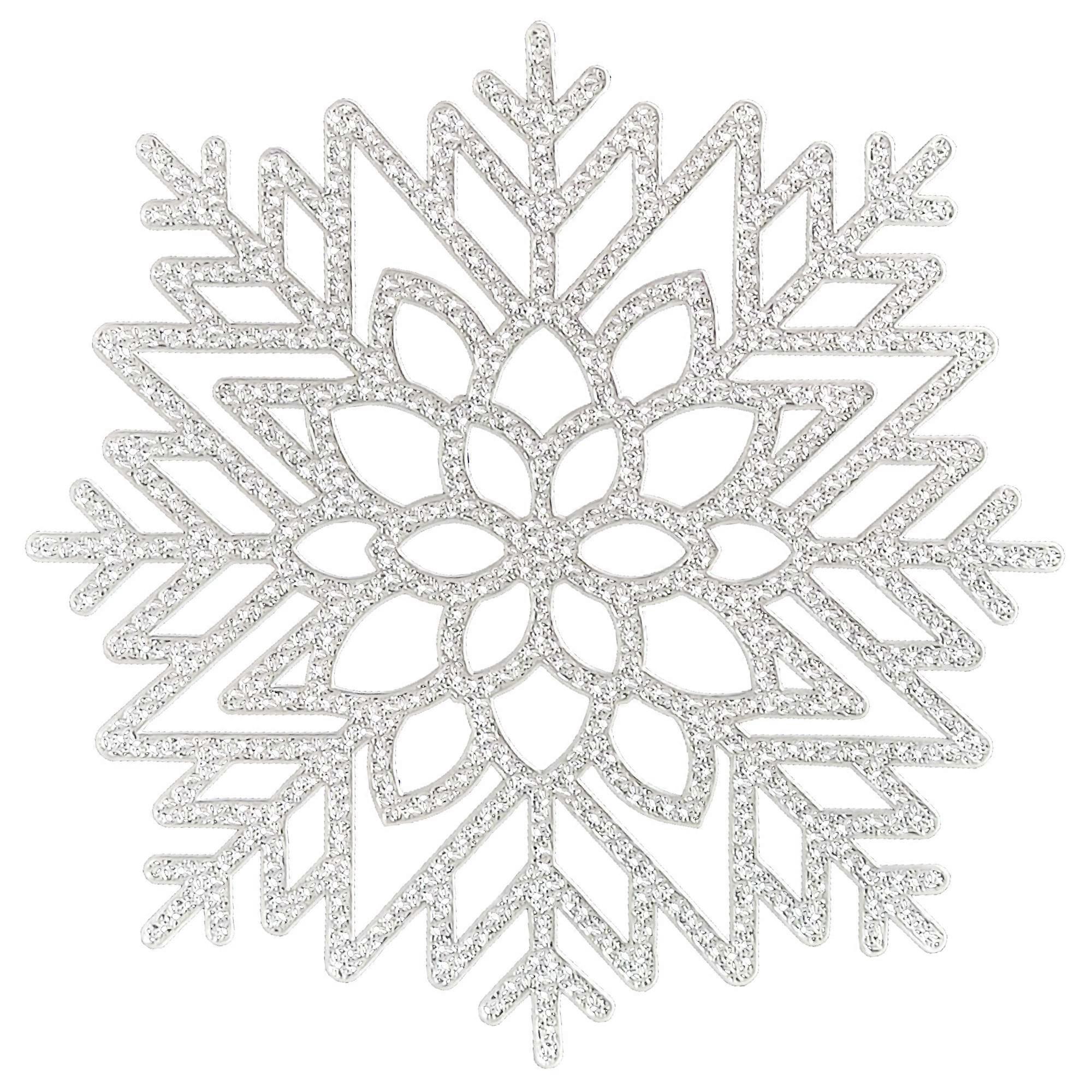 4 Placemats Silver Vinyl Winter Snowflake Design 15 Inch for Holiday Table Decoration and Festive Parties