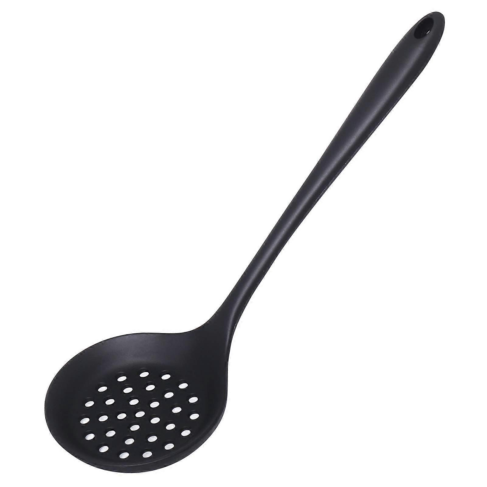 Heatproof silicone skimmer strainer with ergonomic handle for filtering vegetables pasta and more