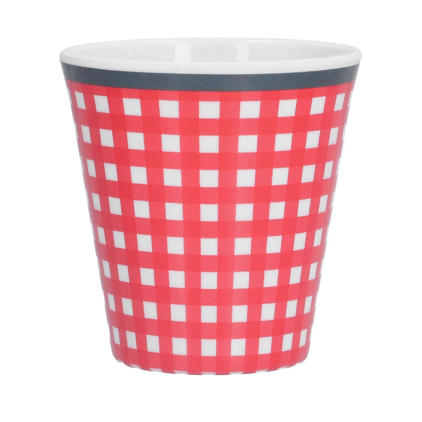 260ml Red Grid Imitation Porcelain Water Cup - Ideal for Restaurant and School Use