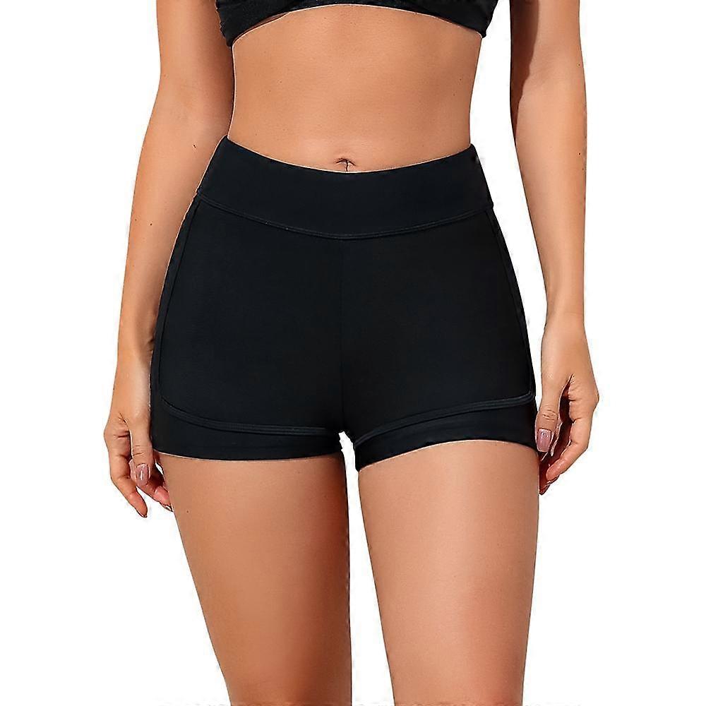 Charmleaks Women High Waist Swim Shorts Front Mesh Layer Solid Swimming Shorts Boyleg Tankini Bikini Bottom Swimwear