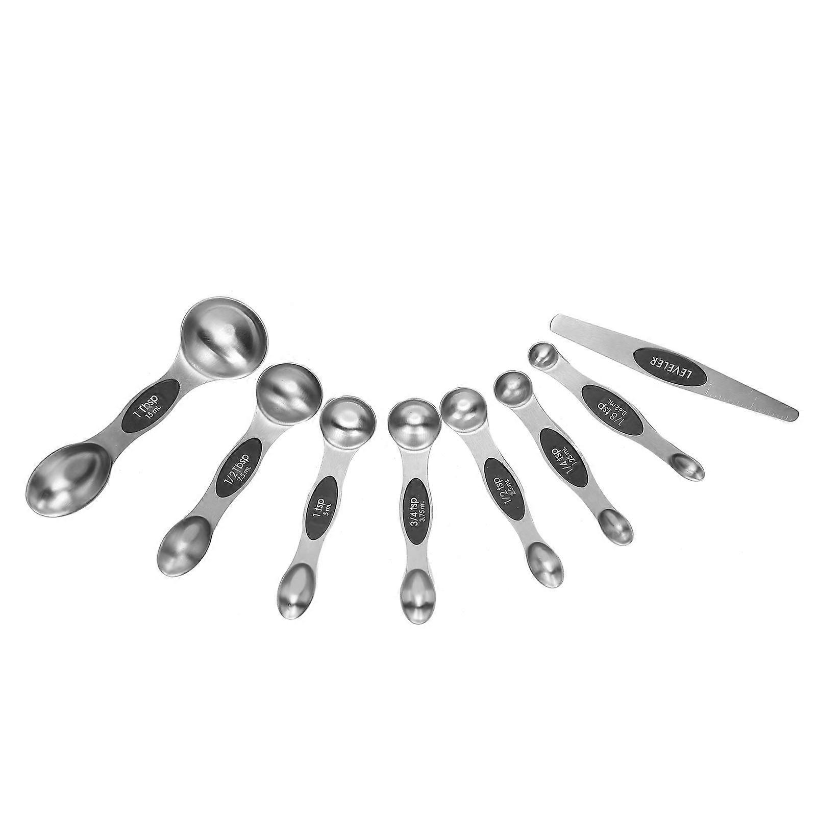 Measuring Spoon Set Double-Head Magnetic Scoop with Black Handle for Baking Seasoning