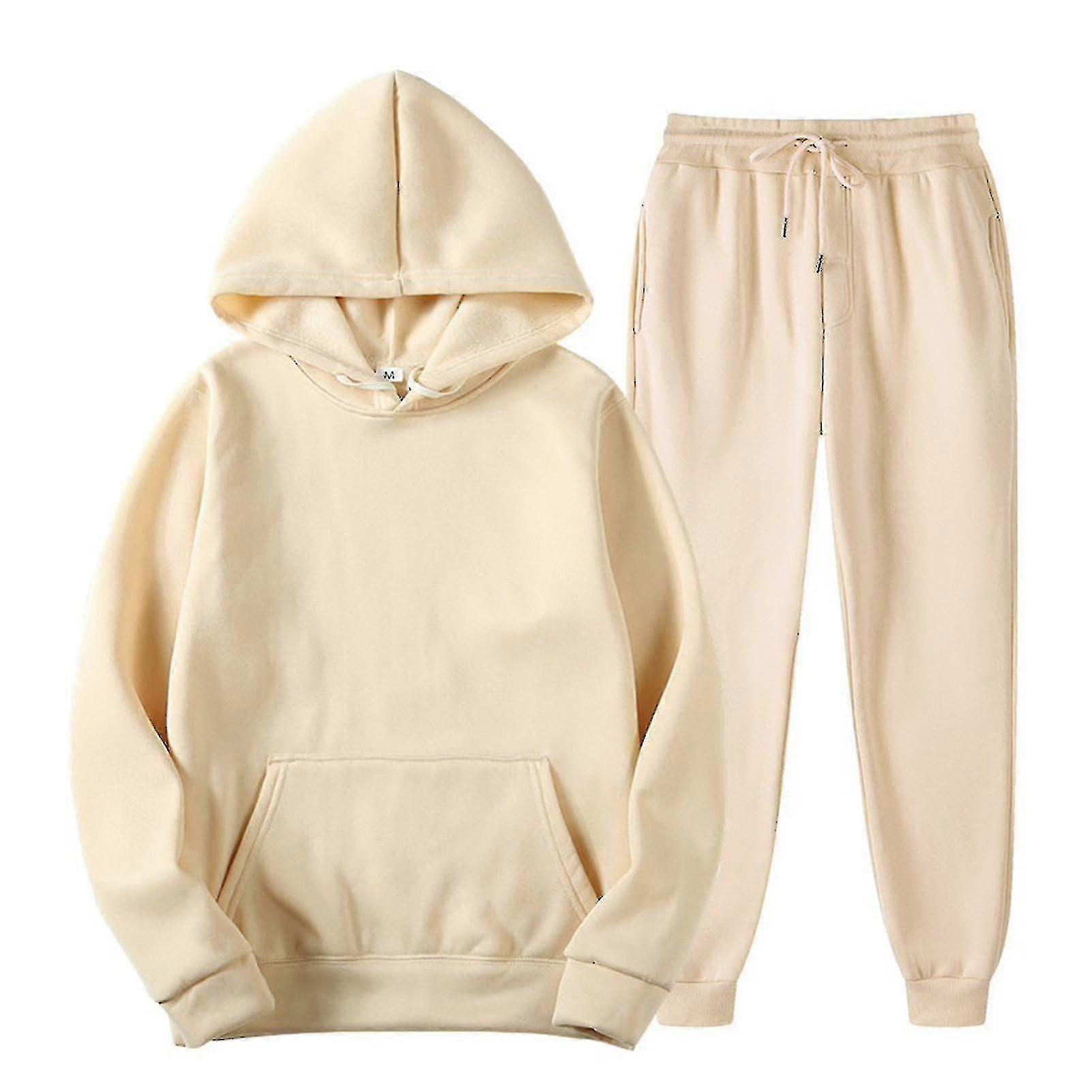Hooded Jogger Sweatsuit Set with Drawstring Pullover for Running Walking Gym Activewear