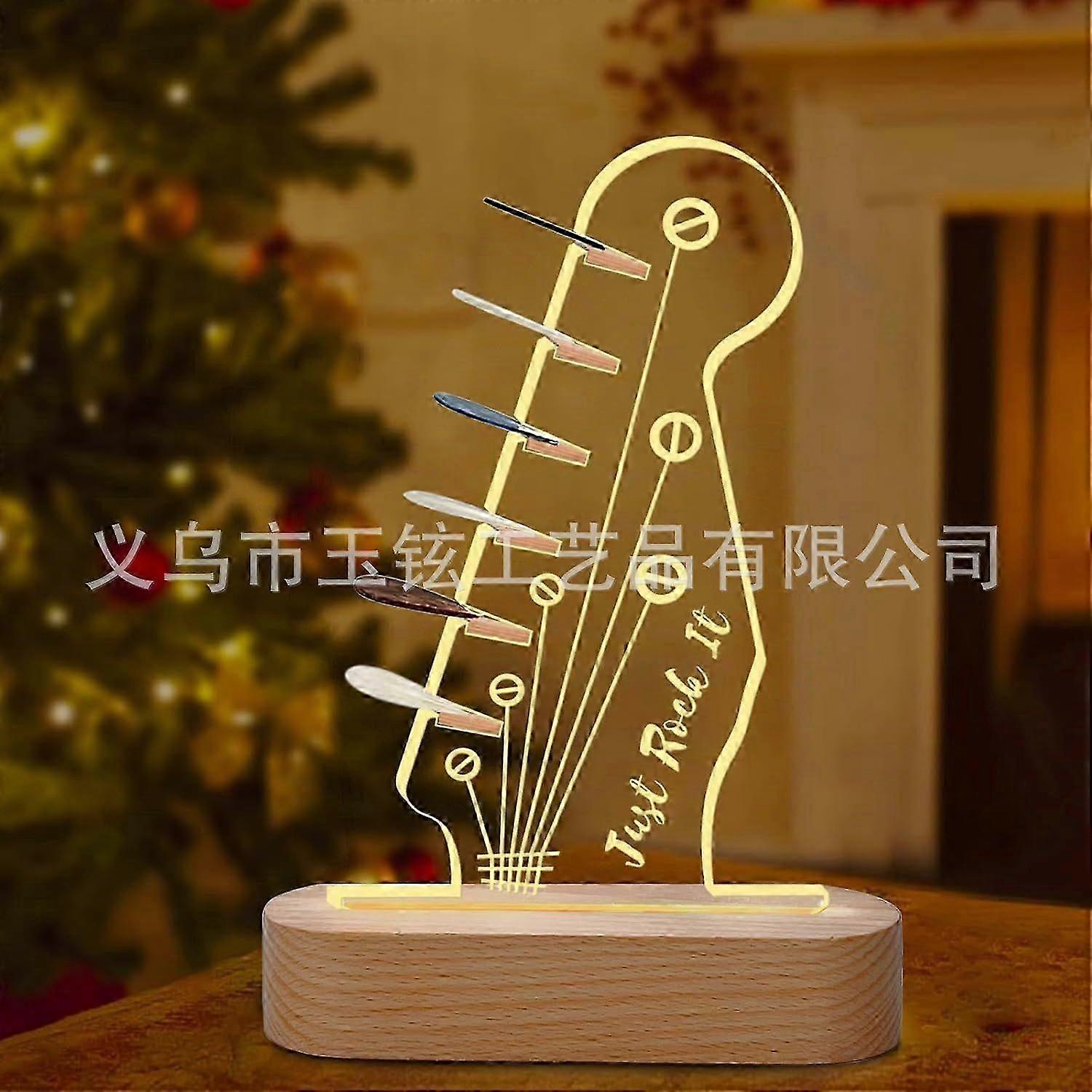 Hållare för gitarrplektrum, present till gitarrister, plektrumhållare i akrylform med träbas, formad som huvudstock för elgitarr