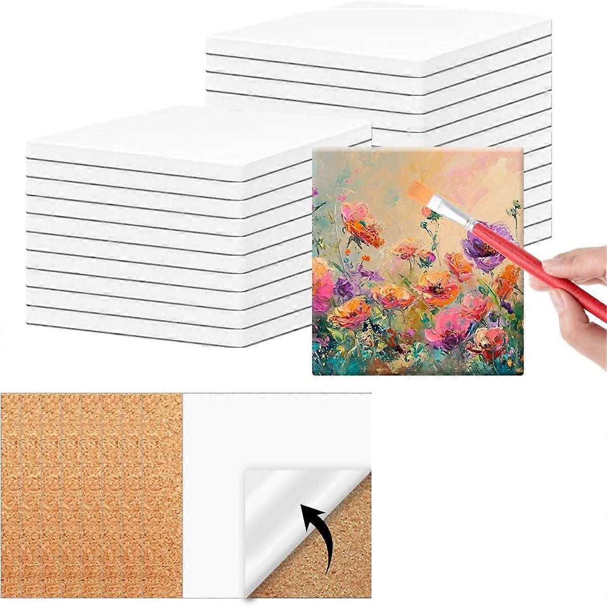 24 PCS Ceramic Tiles for Crafts inches and self-Adhesive Cork mat