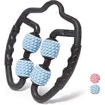 Rolo manual de massagem de espuma, 360 anti celulite tecido profundo perna massagem muscular, 4 rodas, tecido profundo e terapia muscular (azul)