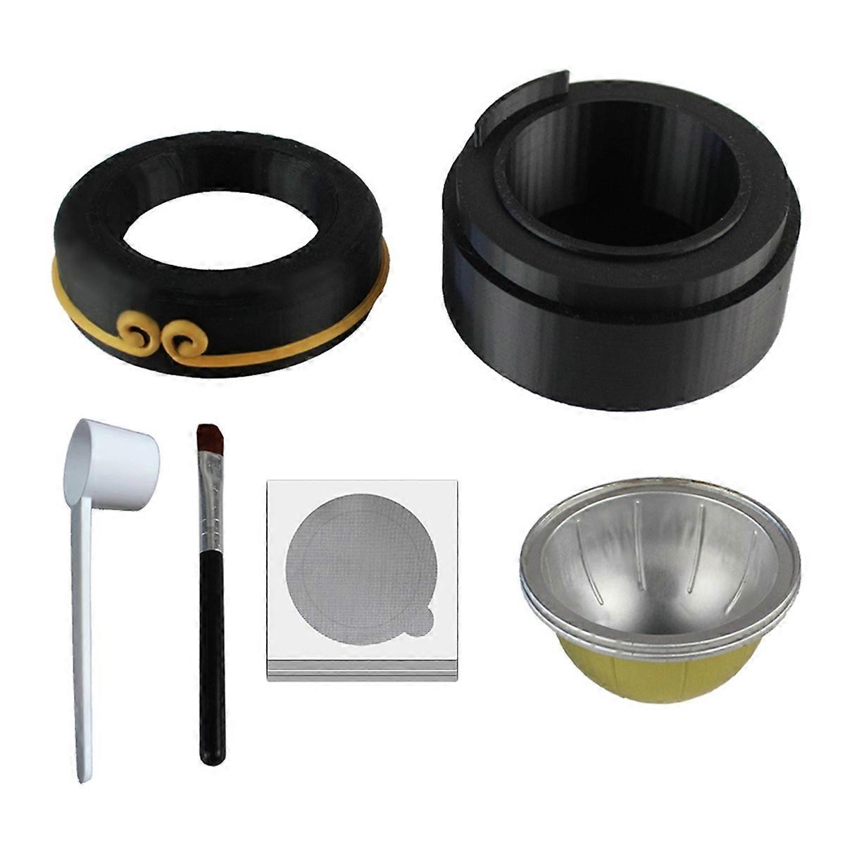 Reusable Coffee Capsule Dics/Lid for Vertuo Series Pod Empty Case with 50 Pcs Foil Seal Lids Holder Brush Capsule Kit B