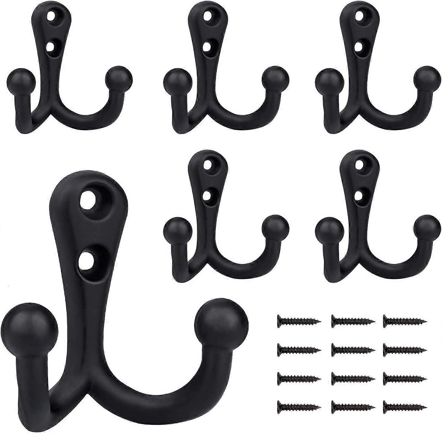 Coat Hooks Heavy Duty Double Prong Wall Mounted with 12 Screws Retro Double Robe Hooks Utility Hooks for Coat, Scarf, Bag, Towel, Key, Cap, Cup, Hat (