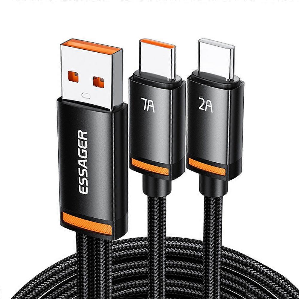 ESSAGER 1m USB-A to Type-C1 + Type-C2 Fast Charging Cable 100W PD Sync Data Transfer Cable - Black