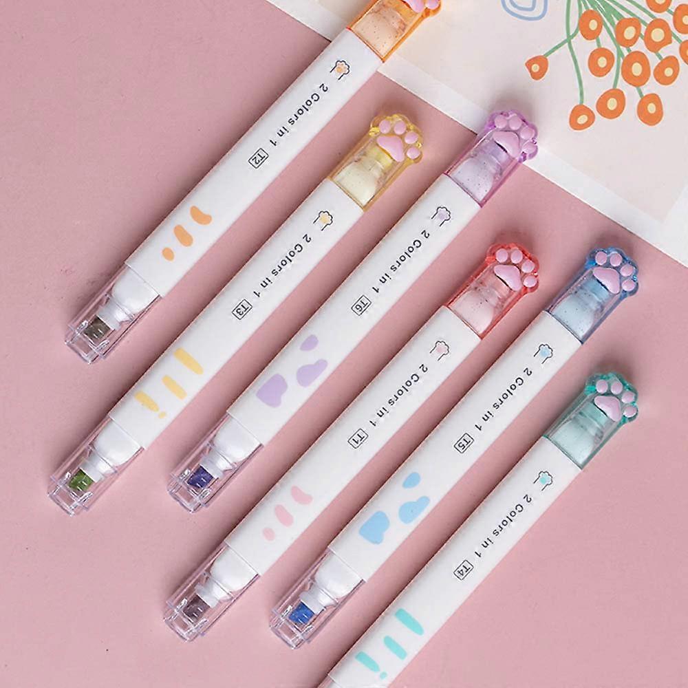 Doubleheaded Cute Light color eye protection Highlighter Markers, 6Pack of 12 Flat Heads (12 colors double head)