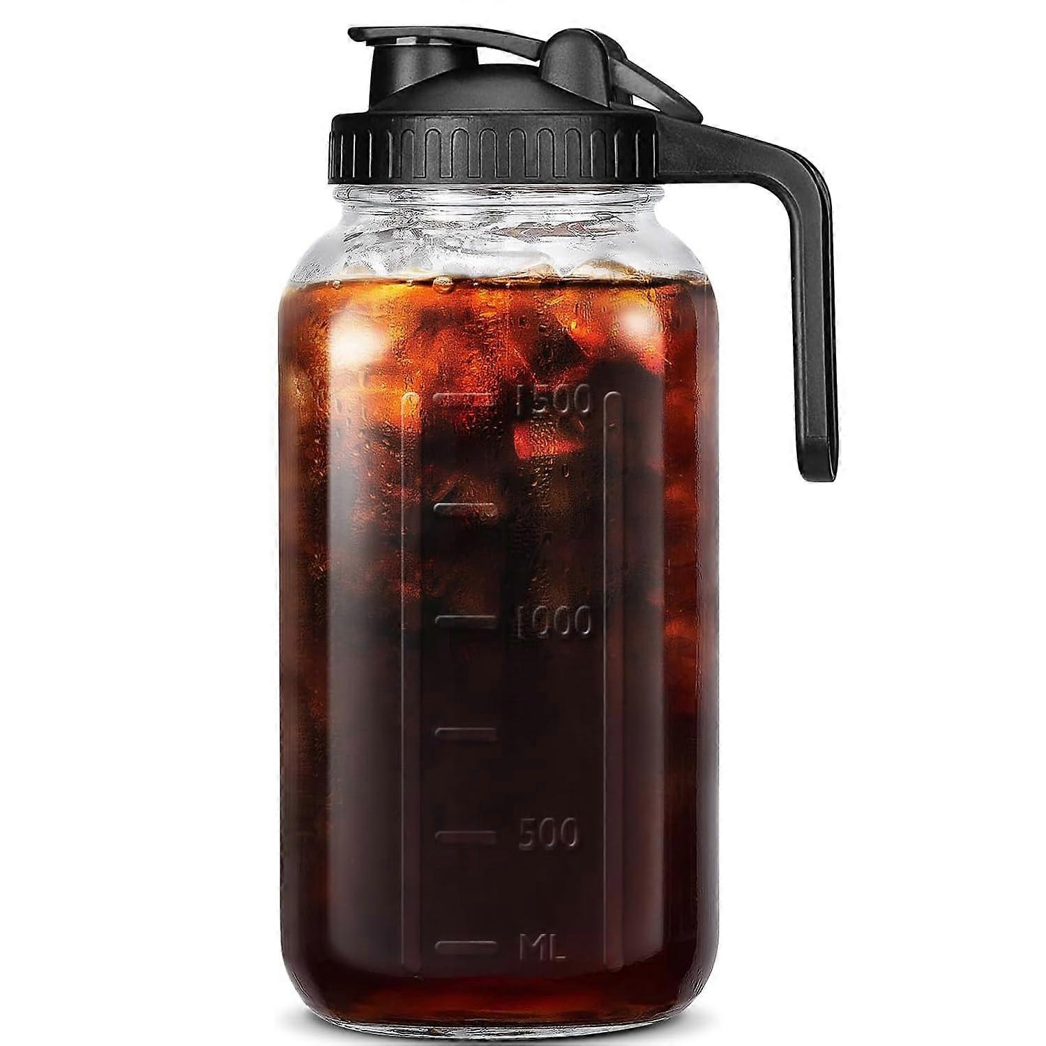 Glass Pitcher with Lid Airtight Leak-Proof Wide Mouth 2 Quart (64oz) Ideal for Cold Brew Iced Coffee and Tea