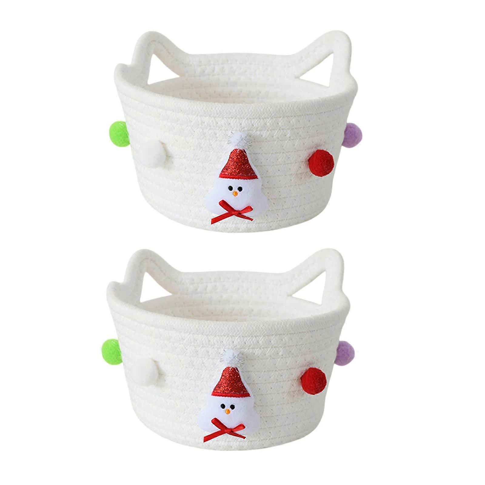 休日をテーマにしたコットンロープ収納ビンクリスマスホームデコレーションデスクトップ雑貨オーガナイザー用手織りバスケット