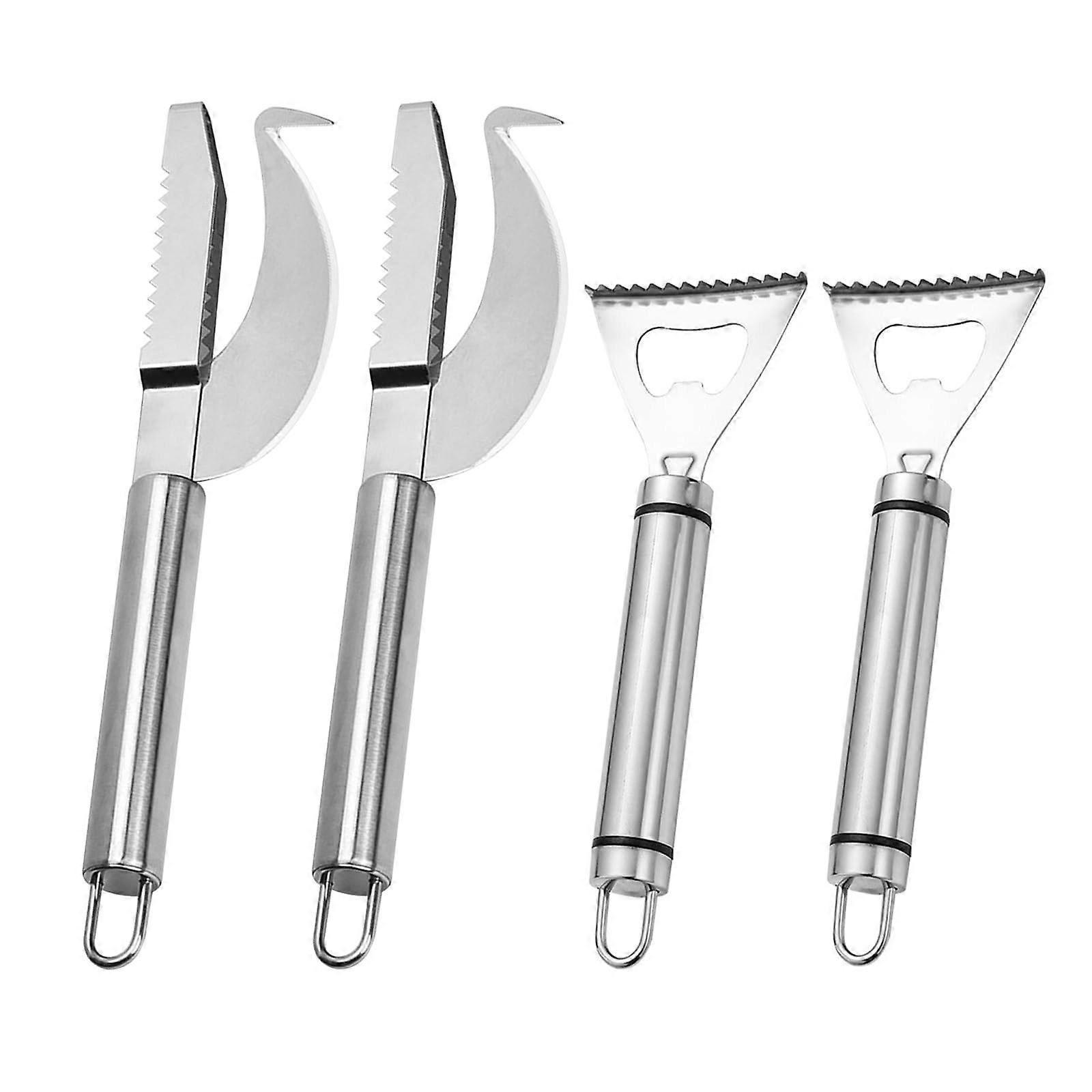 Fish Scaler Remover Pack of 4 Fish Knife Scale Stainless Steel 3-in-1 Fish Descaler Tool